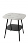 Preview: Möbilia Couchtisch 55x55 cm aus Platte Glas in Marmoroptik, Gestell pulverbeschichtetes Metall , in der Farbe Platte weiß, Ablageboden schwarz lackiert, Beine schwarz 28020010