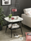 Preview: Möbilia Couchtisch 55x55 cm aus Platte Glas in Marmoroptik, Gestell pulverbeschichtetes Metall , in der Farbe Platte weiß, Ablageboden schwarz lackiert, Beine schwarz 28020010