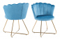 Preview: SalesFever Muschelstuhl aus Samt 2er Set Blau, Beine Chrom goldfarben