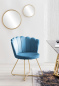 Preview: SalesFever Muschelstuhl aus Samt 2er Set Blau, Beine Chrom goldfarben