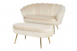 Preview: SalesFever Muschelsofa aus Samt Beige, Beine Chrom goldfarben, mit hohem Sitzkissen