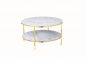 Preview: SalesFever Couchtisch mit 2 Ablagen Ø 80 cm, Foliert in Marmoroptik Weiß, Gestell goldfarben