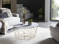 Preview: SalesFever Couchtisch mit Metallkorb Ø 80 cm, Foliert in Marmoroptik Weiß, Gestell goldfarben