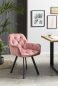 Preview: SalesFever Esszimmerstuhl 2er Set Vintage-Samtvelours Rose, Knopfheftung, Beine Metall Schwarz pulverbeschichtet