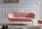 Preview: SalesFever Sitzpouf rund aus Samt Rose, Beine Chrom goldfarben, mit hohem Sitzkissen