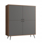 Preview: SalesFever Highboard Walnuss/Grau, 4-türig, Füße Metall matt Schwarz