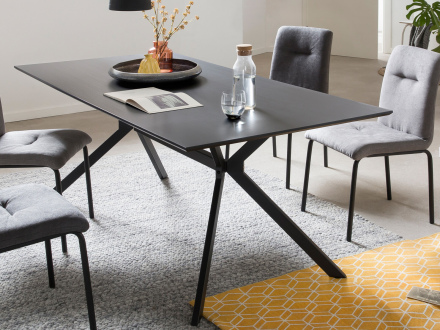 Möbilia Tisch 180x90 cm aus MDF mit Dekor, Gestell Metall , in der Farbe Platte dunkelgrau, Gestell schwarz 12020038