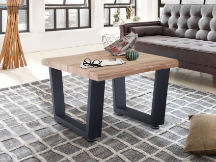 Möbilia Couchtisch 60x60x40 cm aus MDF mit Dekor Wildeiche, Gestell Metall , in der Farbe Platte natur, Gestell schwarz 12020058