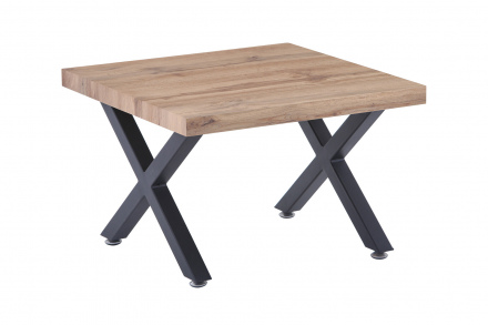 Möbilia Couchtisch 60x60x40 cm aus MDF mit Dekor Wildeiche, Gestell Metall , in der Farbe Platte natur, Gestell schwarz 12020060