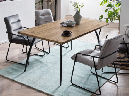 Möbilia Tisch 150x90 cm aus MDF mit Eiche-Dekor, Beine Metall , in der Farbe naturfarben, Beine schwarz 18020006