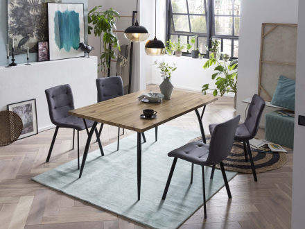 Möbilia Stuhl, 2er-Set aus Bezug Stoff, Beine Stahl , in der Farbe Bezug dunkelgrau, Beine schwarz pulverbeschichtet 18020003
