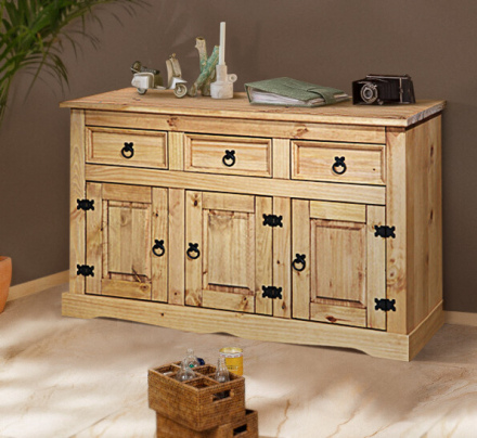 Möbilia Sideboard aus Kiefer massiv , in der Farbe honigfarbig, gewachst 19020030