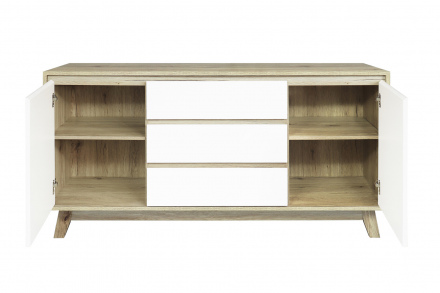 Möbilia Sideboard aus Spanplatte laminiert, Schubladen melaminbeschichtet, Beine MDF , in der Farbe natur, weiß 27020004