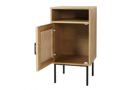 Möbilia Nachtkommode aus MDF mit Paulownia-Furnier, Front Rattan, Beine pulverbeschichtetes Metall , in der Farbe natur, Beine schwarz 28020000