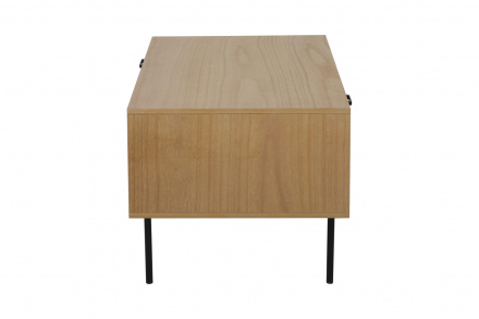 Möbilia Couchtisch aus MDF mit Paulownia-Furnier, Front Rattan, Beine pulverbeschichtetes Metall , in der Farbe natur, Beine schwarz 28020005