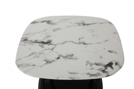 Möbilia Couchtisch 55x55 cm aus Platte Glas in Marmoroptik, Gestell pulverbeschichtetes Metall , in der Farbe Platte weiß, Ablageboden schwarz lackiert, Beine schwarz 28020010