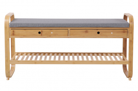 Möbilia Schuhbank aus Bambus, Bezug Leinen , in der Farbe Natur, Grau 28020035