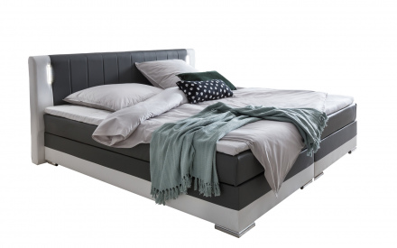 SalesFever Boxspringbett 200 x 200 cm LED grau/weiß Kunstleder-Optik, inkl. 5 cm Topper & inkl. Matratze H3