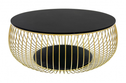 SalesFever Couchtisch Ø 86 cm Schwarz/Gold, 10 mm starke schwarz lackierte Klarglasplatte