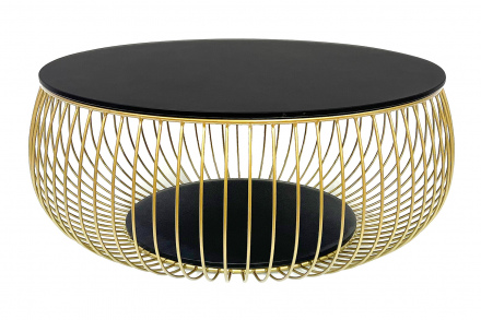 SalesFever Couchtisch Ø 86 cm Schwarz/Gold, 10 mm starke schwarz lackierte Klarglasplatte