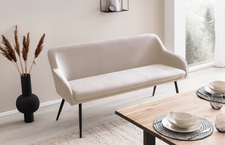 SalesFever Sitzbank 160 cm Samt Creme, mit Armlehnen und Rückensteppung