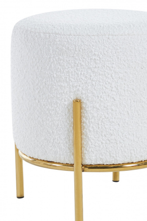 SalesFever Polsterhocker Ø35 cm Bouclé Stoff Weiß, mit Design-Gestell aus goldfarbenem Metall