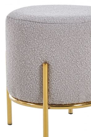SalesFever Polsterhocker Ø35 cm Bouclé Stoff Taupe, mit Design-Gestell aus goldfarbenem Metall