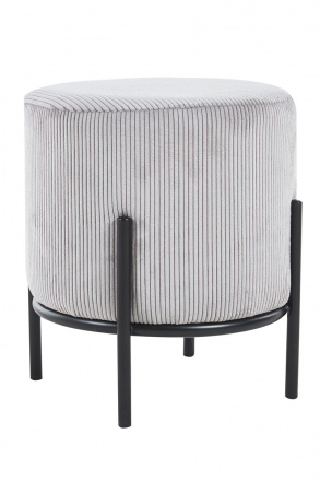 SalesFever Polsterhocker Ø35 cm Cord Optik Hellgrau, mit Design-Gestell aus schwarzem Metall
