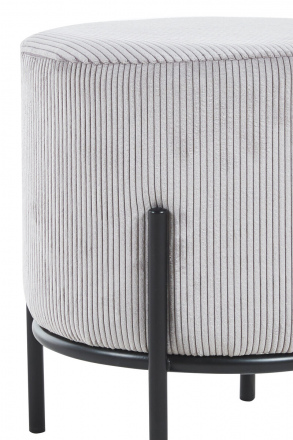 SalesFever Polsterhocker Ø35 cm Cord Optik Hellgrau, mit Design-Gestell aus schwarzem Metall