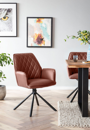 SalesFever Essgruppe 5 tlg. 180x90 cm, Esstisch Akazie, Esszimmerstuhl cognac bestehend aus 1x398791+2x372388