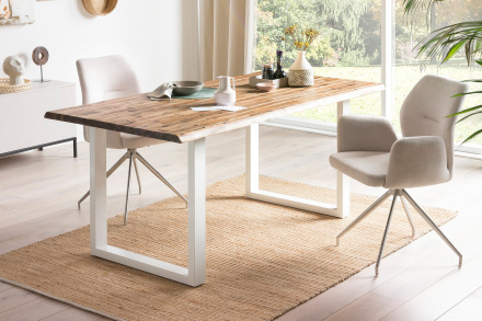 SalesFever Essgruppe 5 tlg. 180x90 cm, Esstisch Akazie, Esszimmerstuhl cognac bestehend aus 1x398791+2x372388
