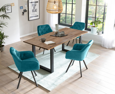 SalesFever Essgruppe 5 tlg. 180x90 cm, Esstisch Nussbaum, Esszimmerstuhl türkis bestehend aus 1x371794+4x396520