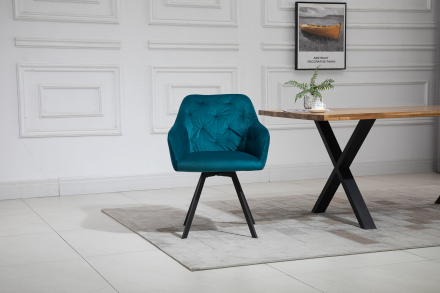 SalesFever Essgruppe 5 tlg. 180x90 cm, Esstisch Nussbaum, Esszimmerstuhl türkis bestehend aus 1x371794+4x396520