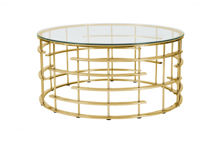 SalesFever Couchtisch Gold/Klar Ø 90 cm, mit Design-Gestell in Stainless Steel