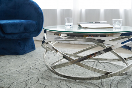 SalesFever Couchtisch Silber Ø 80 cm, mit Design-Gestell in Stainless Steel