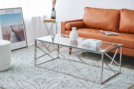 SalesFever Couchtisch Silber 120x60 cm, mit Design-Gestell in Stainless Steel