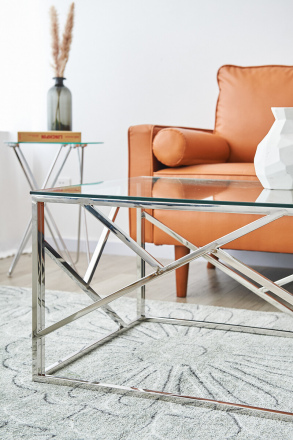 SalesFever Couchtisch Silber 120x60 cm, mit Design-Gestell in Stainless Steel