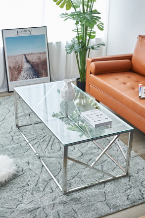 SalesFever Couchtisch Silber 120x60 cm, mit Design-Gestell in Stainless Steel
