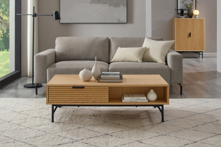 SalesFever Couchtisch 120x60 cm Eiche Echtholzfurnier, mit 1 Schublade und offenem Fach