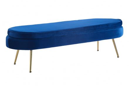 SalesFever Sitzpouf oval lang aus Samt Dunkelblau, Beine Chrom goldfarben, mit hohem Sitzkissen