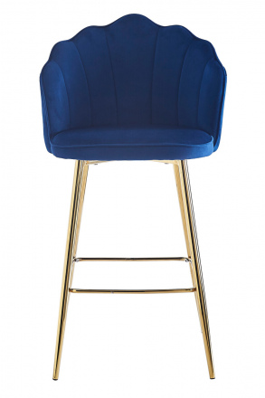 SalesFever Barhocker Muscheldesign 2er Set aus Samt Dunkelblau, Beine Chrom goldfarben
