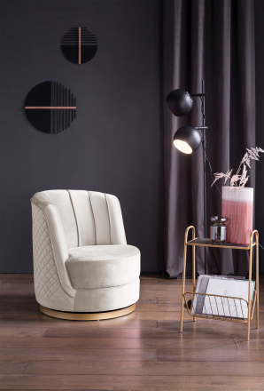 SalesFever Drehsessel aus Samt Beige, mit Diamantsteppung, Sockel goldfarben