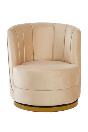SalesFever Drehsessel aus Samt Beige, mit Diamantsteppung, Sockel goldfarben