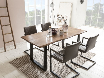 SalesFever Esszimmerstuhl 2er Set dunkelbraun Kunstleder-Optik, 100% Polyurethan, schwarz lackiertes Gestell