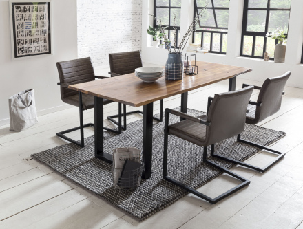 SalesFever Esszimmerstuhl 2er Set dunkelbraun Kunstleder-Optik, 100% Polyurethan, schwarz lackiertes Gestell