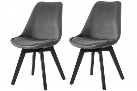 SalesFever Esszimmerstuhl 2er Set grau Samt, 100% Polyester, mit Wabensteppung, Stuhlbeine massive Buche schwarz gebeizt