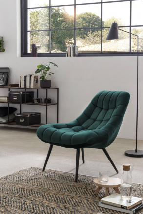 SalesFever Sessel XXL Samt grün Metall schwarz, 100% Polyester, Metallbeine schwarz pulverbeschichtet, mit Steppung