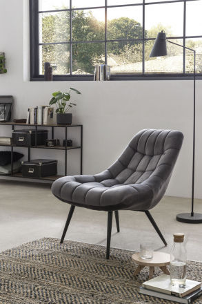 SalesFever Sessel XXL Samt grau Metall schwarz, 100% Polyester, Metallbeine schwarz pulverbeschichtet, mit Steppung