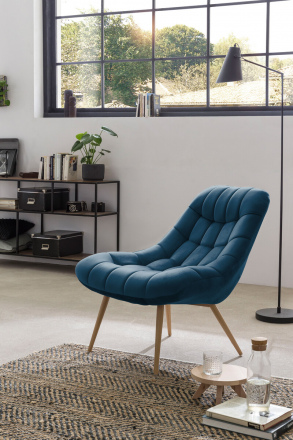 SalesFever Sessel XXL Samt blau Metall Holzoptik, 100% Polyester, Metallbeine in Holzoptik, mit Steppung