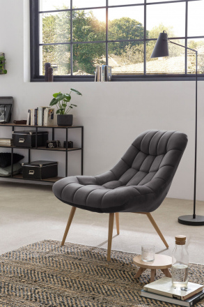 SalesFever Sessel XXL Samt grau Metall Holzoptik, 100% Polyester, Metallbeine in Holzoptik, mit Steppung